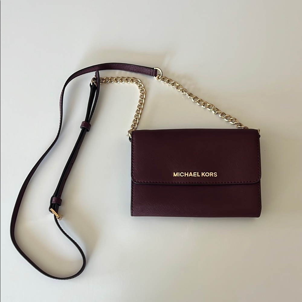 Michael Kors Dark Red Crossbody Bag with Gold Chain